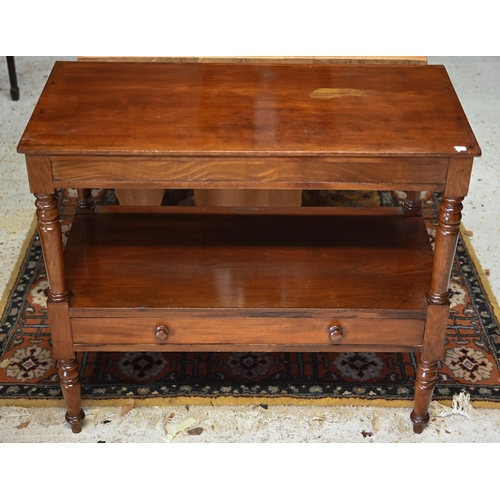 25 - A Victorian two tier stand with single drawer to base, on turned legs, 91 cm x 44 cm x 78 cm, altera... 