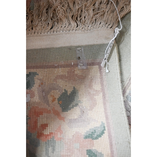 258 - A Chinese cut wool floral runner, teal ground, 244 x 79 cm