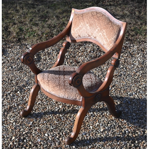 268 - A Regency mahogany elbow chair, peach damask upholstery