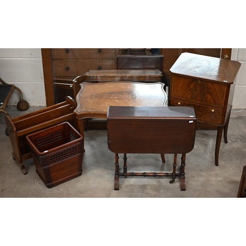 271 - Reproduction mahogany sewing table to/w small coffee table, Sutherland table, magazine rack and wast... 