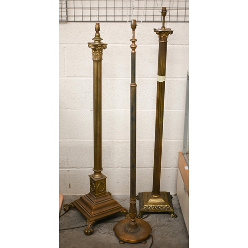 272 - Three various brass classical column standard lamps