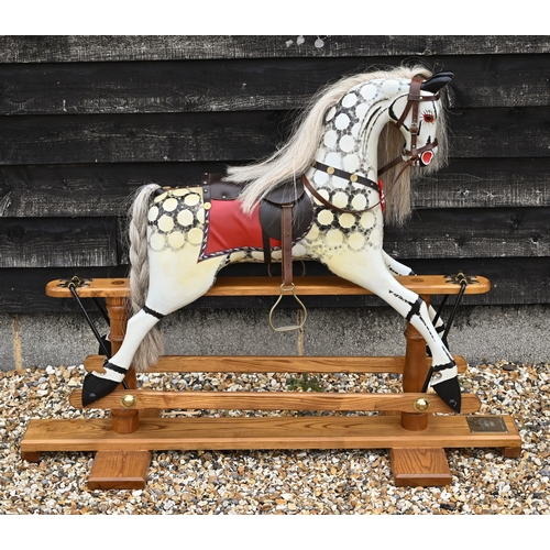 282 - A painted dapple traditional rocking horse on hardwood frame with brass plaque 'Grandpa's Horse' 199... 