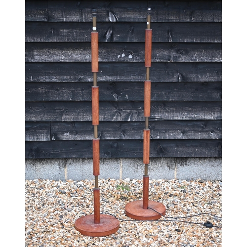 299 - Pair of David Hunt brass and simulated leather standard lamps, 150 cm high