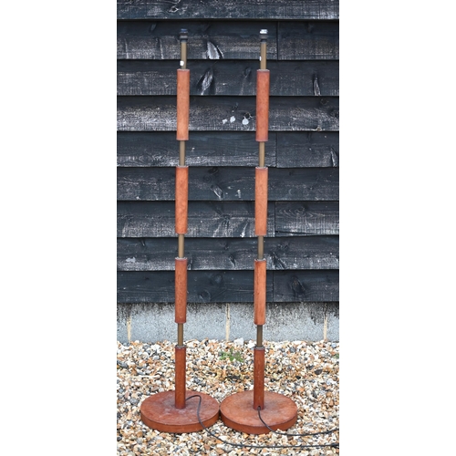 299 - Pair of David Hunt brass and simulated leather standard lamps, 150 cm high