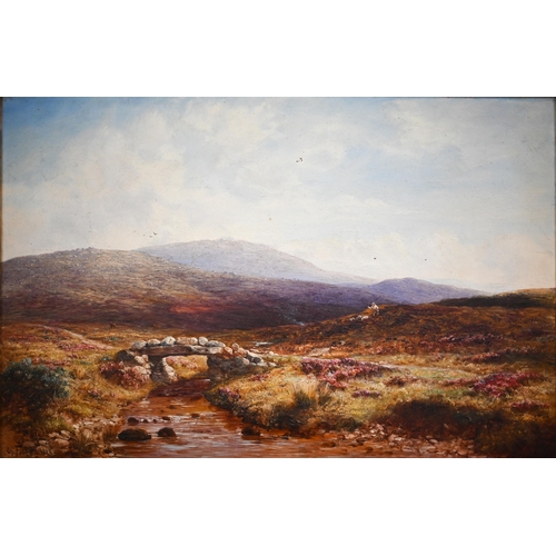 301 - G Fisher - Moorland view with stone bridge, oil on canvas, signed and dated 1888, 39 x 60 cm