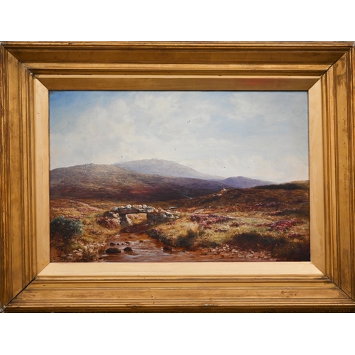 301 - G Fisher - Moorland view with stone bridge, oil on canvas, signed and dated 1888, 39 x 60 cm