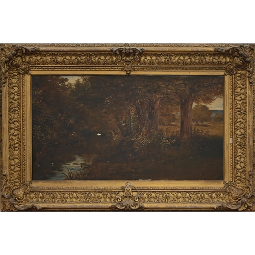 308 - A Redgrave? - A country stream, oil on board, indistinctly signed lower right and dated 1845, 22 x 4... 