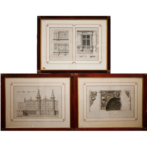 312 - A set of three French engravings of decorative architectural motifs, 53 x 69 cm overall (3)