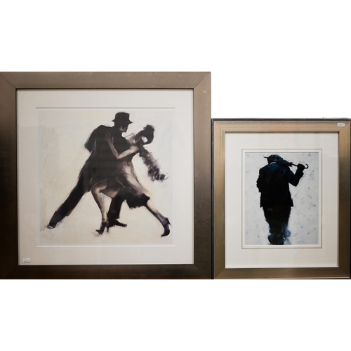 314 - Marysia Bird, 'Let's Dance' print, 64.5 x 64.5 cm to/w gentleman holding umbrella, 50 x 43.5 cm and ... 