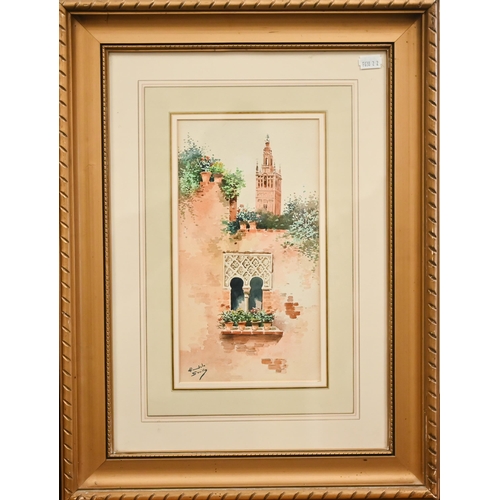 318 - #C Fandela - Two watercolour views of Seville, signed, 28 x 15 cm (2)