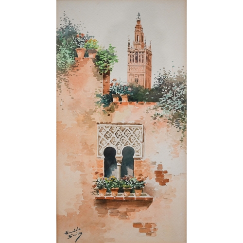 318 - #C Fandela - Two watercolour views of Seville, signed, 28 x 15 cm (2)