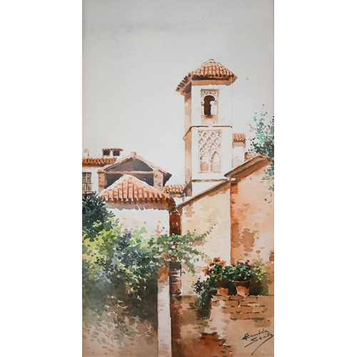 318 - #C Fandela - Two watercolour views of Seville, signed, 28 x 15 cm (2)