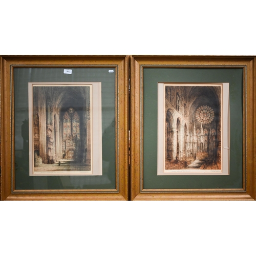 321 - After J Alphonse-Brewer - Two colour etchings of Durham and Liverpool Cathedrals (one a/f) (2)