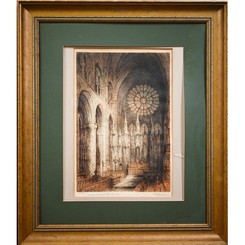 321 - After J Alphonse-Brewer - Two colour etchings of Durham and Liverpool Cathedrals (one a/f) (2)