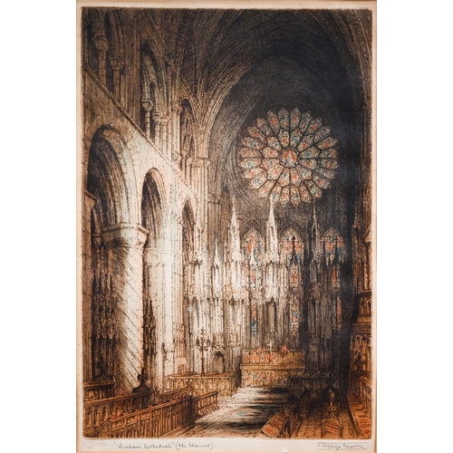 321 - After J Alphonse-Brewer - Two colour etchings of Durham and Liverpool Cathedrals (one a/f) (2)