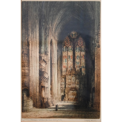 321 - After J Alphonse-Brewer - Two colour etchings of Durham and Liverpool Cathedrals (one a/f) (2)