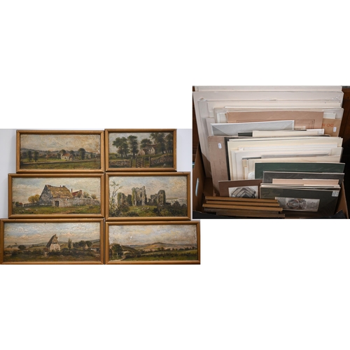 327 - A box of gallery ready mixed prints/engravings etc, mounted but unframed (box)