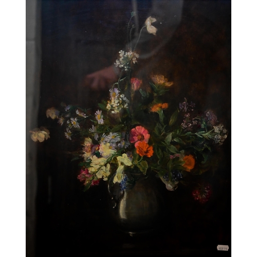 331 - English school - Still life study with flowers in a vase, oil on canvas, 53 x 44 cm