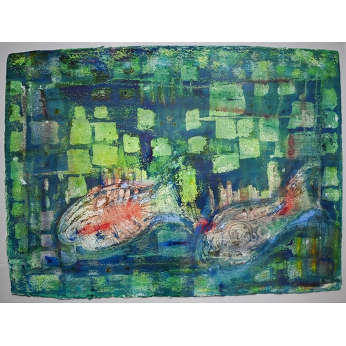 333 - Sandra Frech (Costa Rica) - fish in a watery landscape, watercolour on paper, 58 x 79 cm