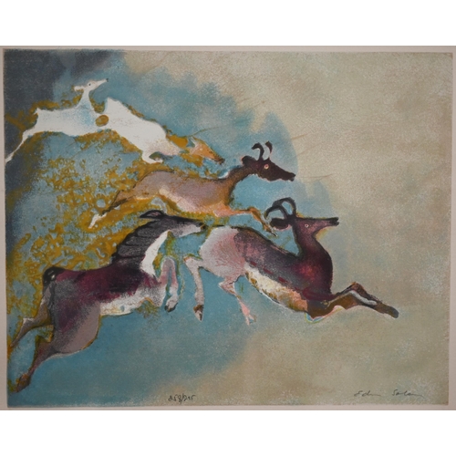 335 - After Edwin Solomon (1935-2014) - Two limited edition prints of leaping animals, pencil signed, 26 x... 