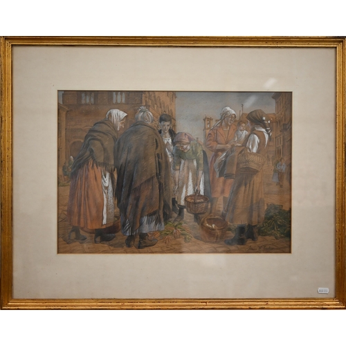 339 - James W Tucker - 'The Market, Orvieto, Italy', watercolour with heightening, signed lower right, 34 ... 