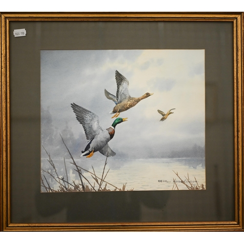 343 - Two watercolours by Cecil Hodgkinson - 'At Sunrise, Mallard alighting', and 'Startled Mallard', 27.5... 