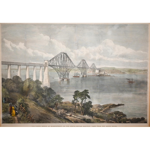 347 - The Forth Bridge at Queensferry on the North British Railway, View from the South Shore, coloured en... 