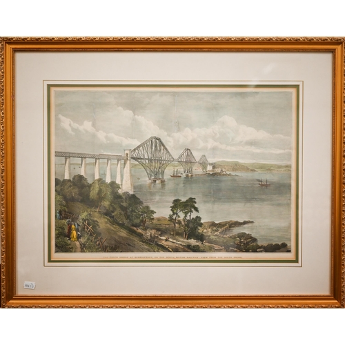 347 - The Forth Bridge at Queensferry on the North British Railway, View from the South Shore, coloured en... 