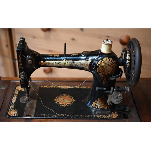 35 - A Jones treadle sewing machine, appears complete and original/unrestored