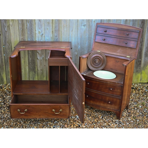 36 - A Victorian mahogany bow-fronted commode, the hinged top with double dummy drawer front enclosing th... 