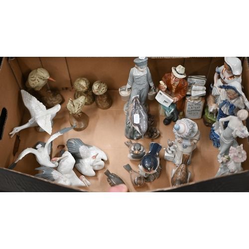 360 - A set of three Lladro cranes and a duck, to/w a Lladro clown and Dutch boy, Royal Doulton figure 'St... 