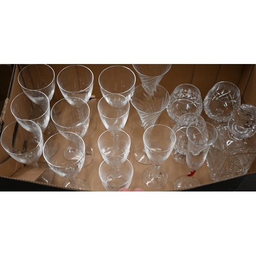 370 - A set of seven Stuart crystal wine glasses with airtwist stems and four smaller matching glasses to/... 