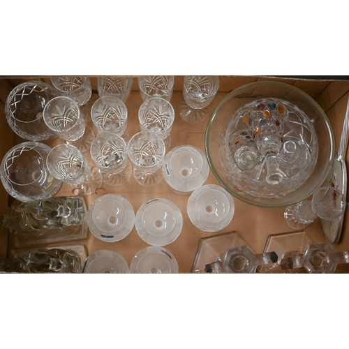 379 - A set of ten pressed glass champagne flutes to/w other glassware including pair of rearing horses, c... 