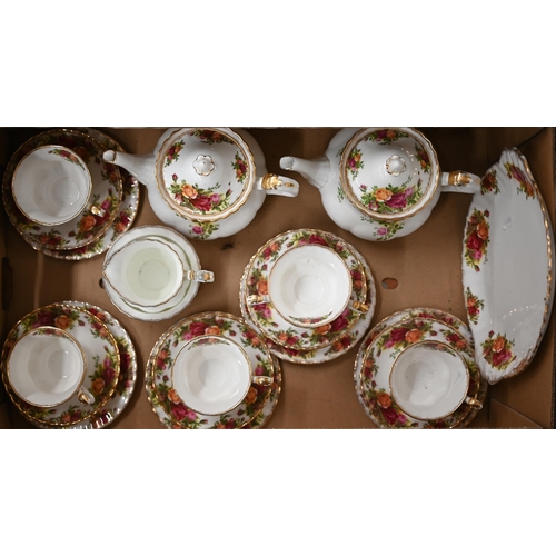 380 - A Royal Albert 'Old Country Roses' tea service for six, including two teapots (box)