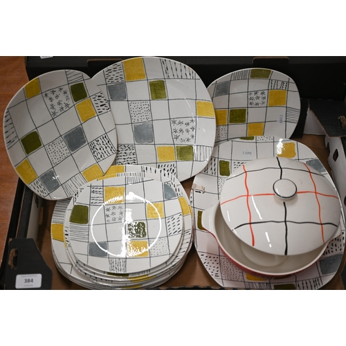 384 - Terence Conran design for Midwinter 'Chequers' dinner ware incuding meat dish, six dinner plates, fo... 