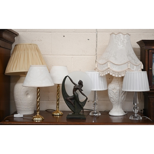 410 - Seven various decorative table lamps including Art Deco style dancing girl (7)