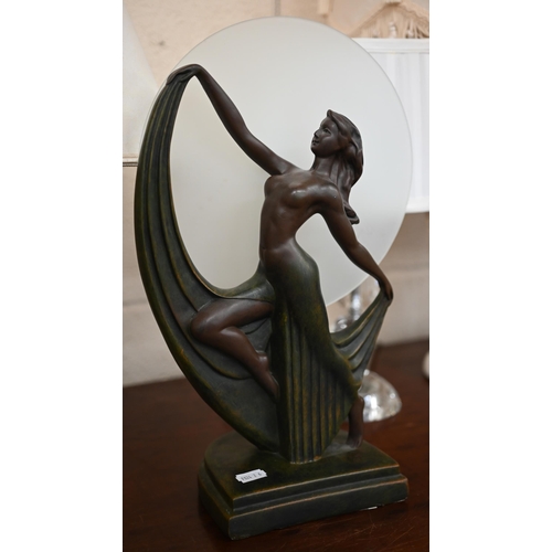 410 - Seven various decorative table lamps including Art Deco style dancing girl (7)