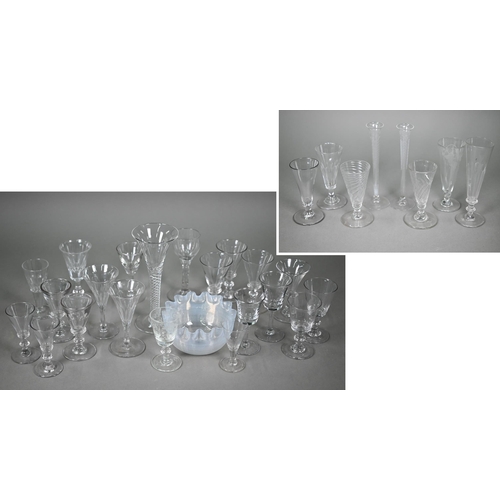 419 - #A pair of 19th century slender glass flute glasses with foliate etched decoration and ground-out po... 