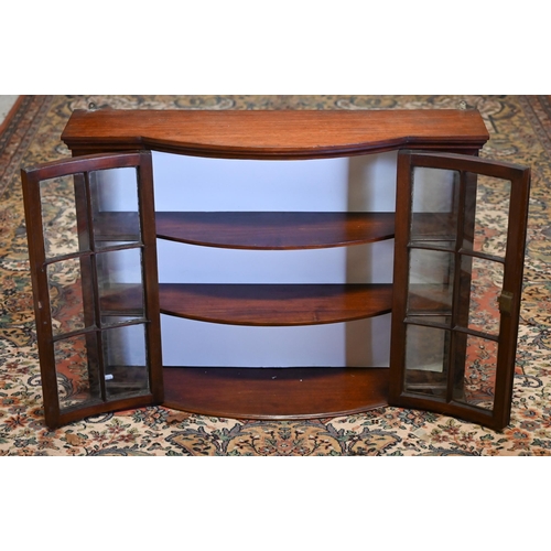 42 - An old wall mounted bowfront glazed mahogany display cabinet, 84 cm x 23 cm x 60 cm h