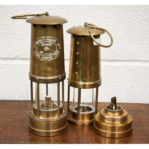 446 - Two brass miner's safety lamps 'Cambrian' with maker's plates for E Thomas & Williams Ltd, Aberd... 