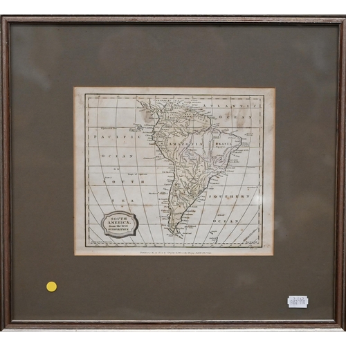 456 - A Robert Morden County map engraving of Surrey, 42 x 35 cm to/w an 1806 map of South America (2)