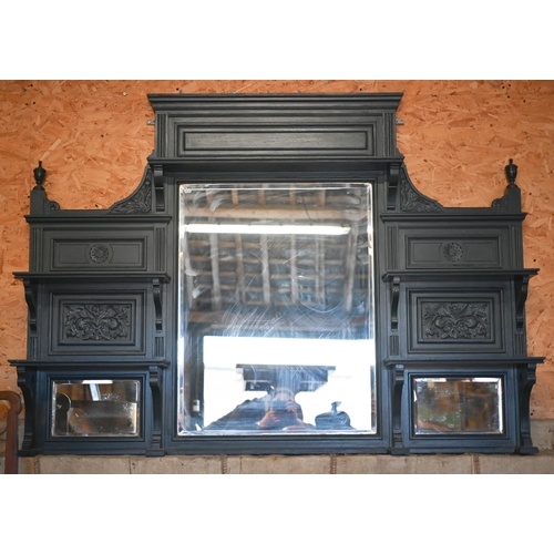 46 - A large late 19th century over-mantle, the bevel edged plate flanked by display shelves, 133 cm h x ... 