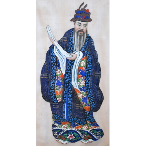 477 - A Chinese painting on mulberry-pulp paper, dignitary, 19 x 10 cm, mounted framed and glazed