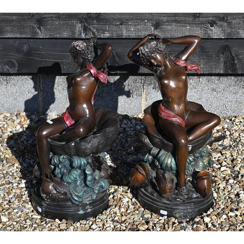 503 - Two bronze figures, sea nymphs awakening, 56 cm high (2)