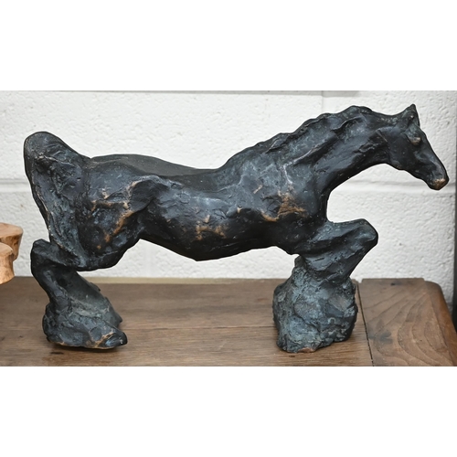 508 - A bronze figure of a galloping horse, unsigned, 25 x 46 cm overall