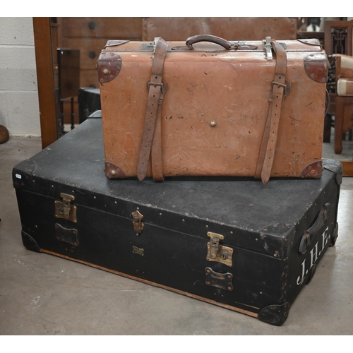 521 - A vintage 'Pukka' Luggage trunk with American cloth cover, to/w a vintage Revelation suitcase with l... 