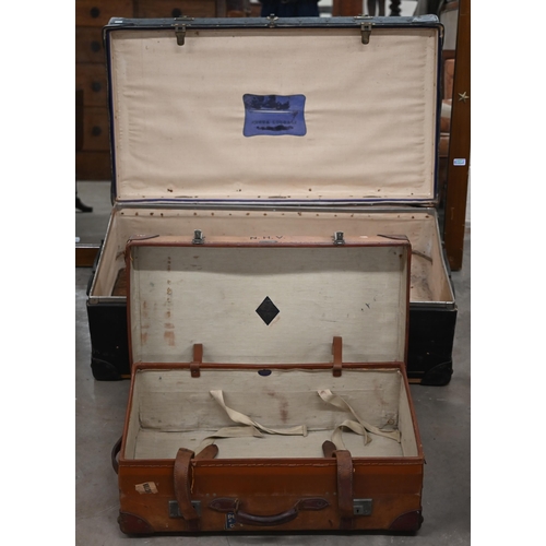 521 - A vintage 'Pukka' Luggage trunk with American cloth cover, to/w a vintage Revelation suitcase with l... 