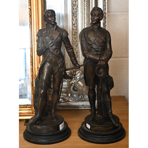 528 - A companion pair of bronzed figures, Nelson & Wellington, 48/49 cm high