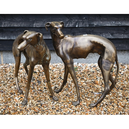 A large pair of bronzed greyhounds, 80 x 90 cm overall
