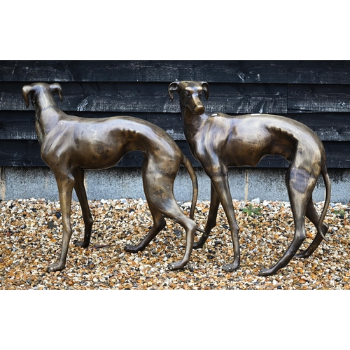 542 - A large pair of bronzed greyhounds, 80 x 90 cm overall